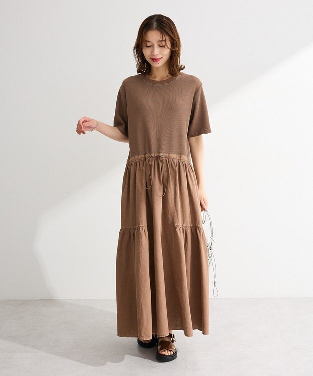 Green Parks ドロストピグメントドッキングワンピース Brown