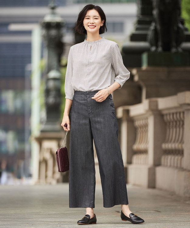 J.PRESS LADIES L チェックプリント スリットフリルネック カットソー ライトグレー系5