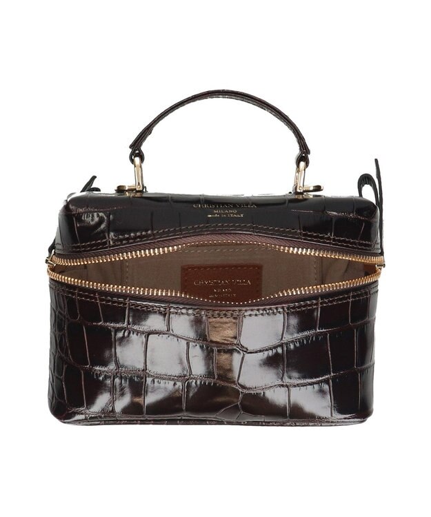 INTER-CHAUSSURES 【CHRISTIAN VILLA】ボックスシルエットミニハンドバッグ ダークブラウン型押