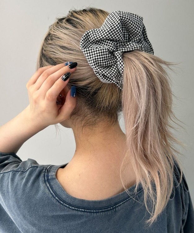 WEGO Lギンガムチェックシュシュ ブラック