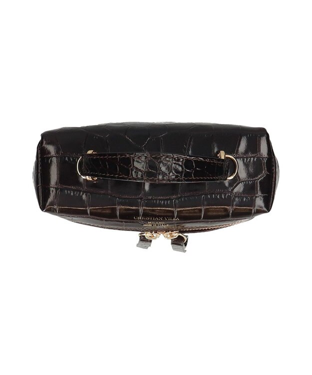 INTER-CHAUSSURES 【CHRISTIAN VILLA】ボックスシルエットミニハンドバッグ ダークブラウン型押
