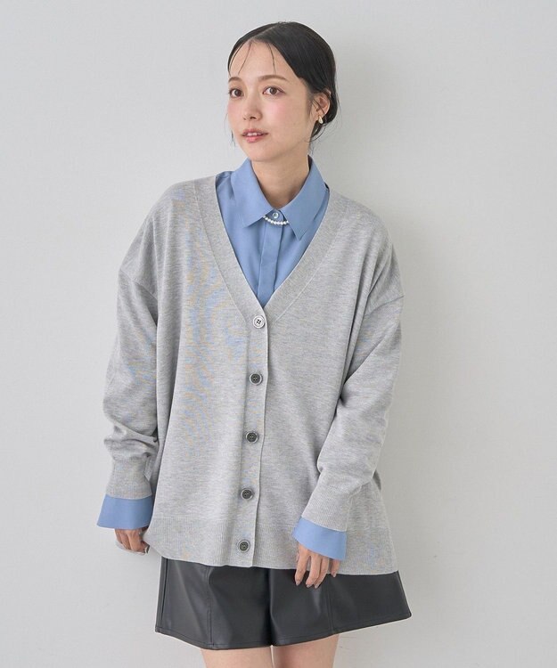 earth music&ecology レーヨンルーズＶネックカーディガン Gray Mixture
