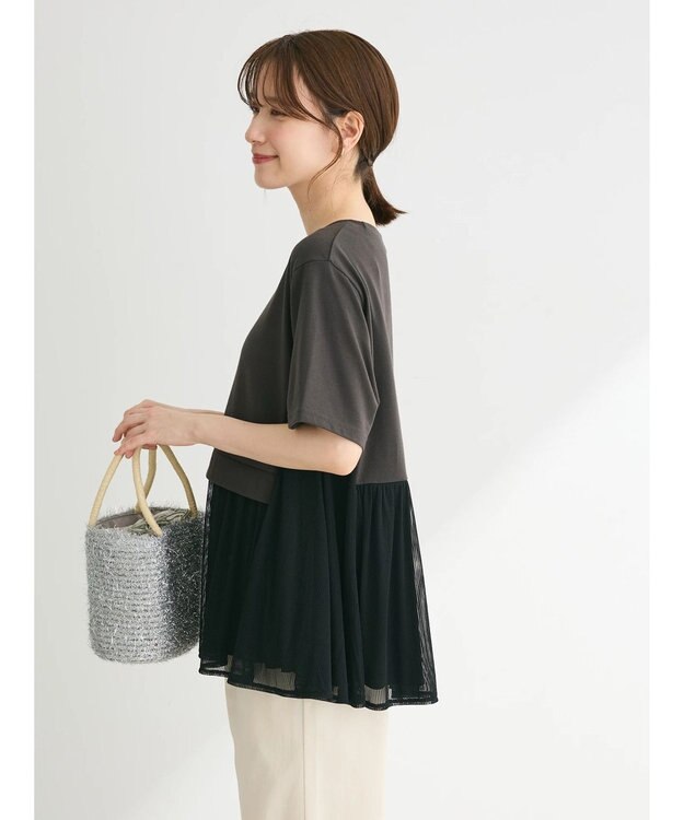 Green Parks メッシュドッキングチュニック Charcoal Gray