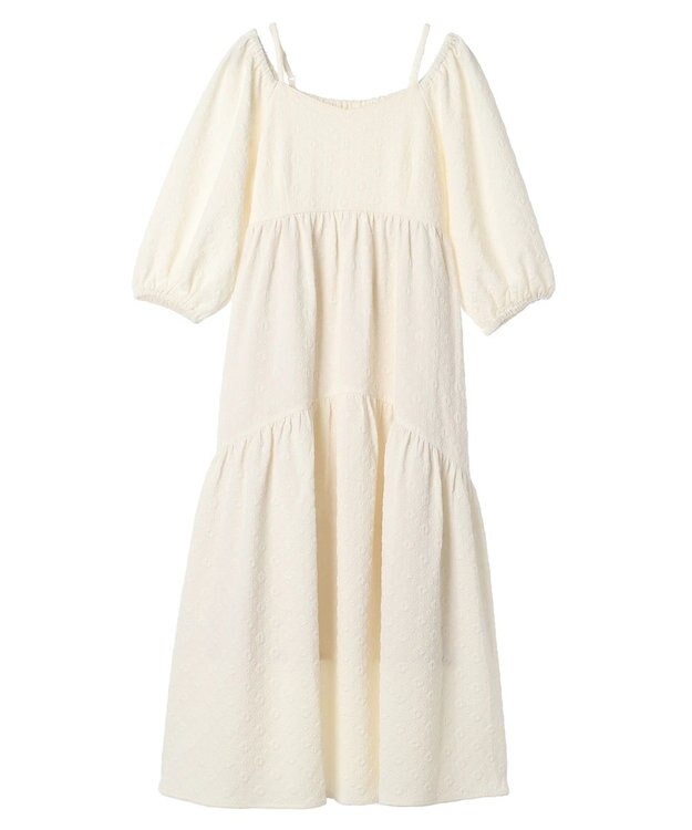 earth music&ecology ２ｗａｙパフスリーブ表面感ワンピース Off White