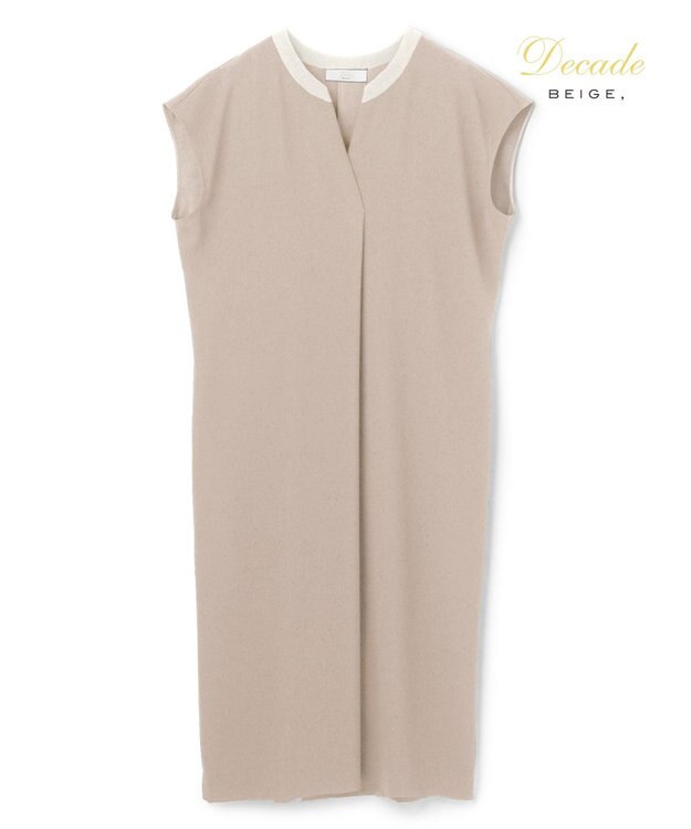 BEIGE， 【セットアップ対応】CINDY / 配色ネック フレンチドレス Taupe x White