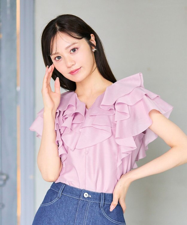Feroux 【洗える】エアリーフリル ブラウス ピンク系