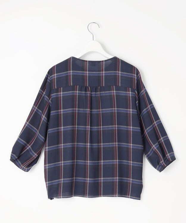 J.PRESS LADIES 【洗える】ハイツイストチェック ボートネック ブラウス ネイビー系3