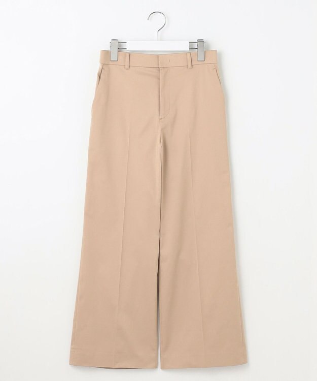 自由区 S 【UVカット・接触冷感・洗える】コットンサテンクロップド丈ワイドストレート パンツ ベージュ
