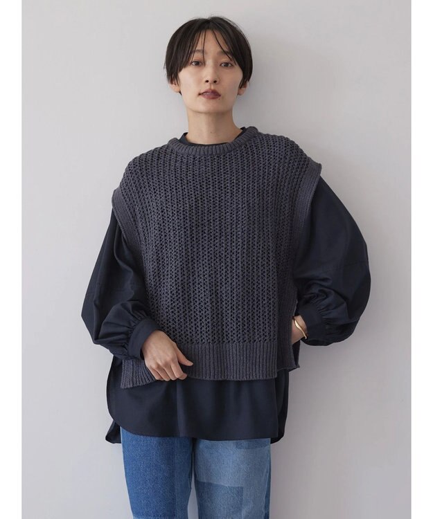 AMERICAN HOLIC ＳＥＴ　ボリュームスリーブシャツ＋ニットベスト Black