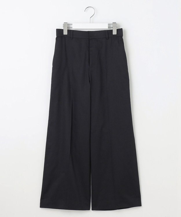 自由区 S 【UVカット・接触冷感・洗える】コットンサテンクロップド丈ワイドストレート パンツ ネイビー