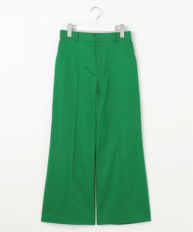 自由区 S 【UVカット・接触冷感・洗える】コットンサテンクロップド丈ワイドストレート パンツ グリーン