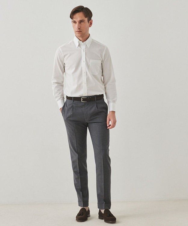 GOTAIRIKU ロングセラー【洗える/折り目加工/シワになりにくい/ウエストアジャスター】ウォッシャブル サマーウール100％パンツ_定番色(1タック)25年モデル ライトグレー系