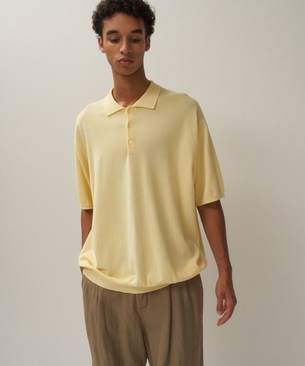 ATON COTTON WASHI KNIT | ハーフスリーブポロセーター - UNISEX YELLOW
