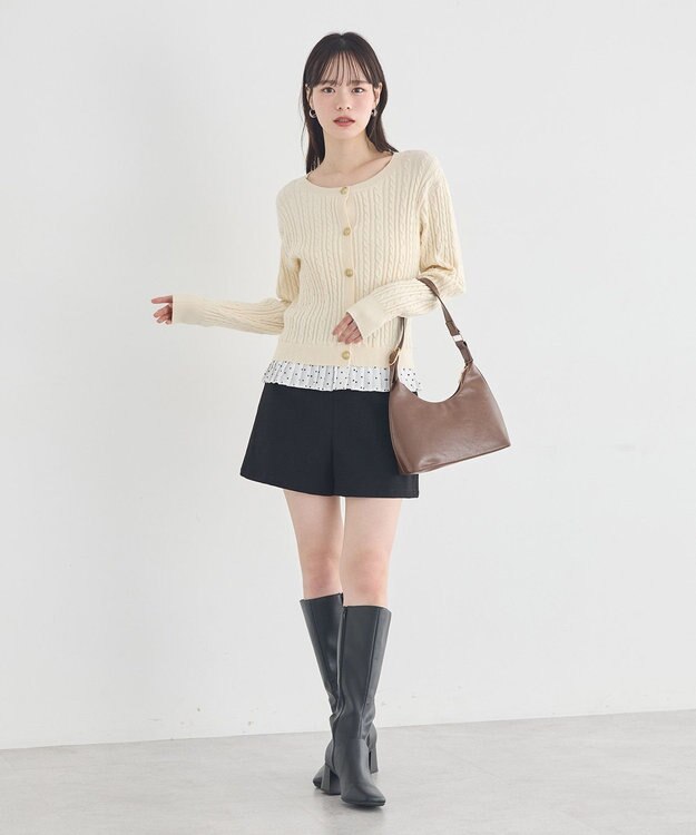 earth music&ecology 【予約】プリーツレイヤーケーブルニットカーディガン Ivory