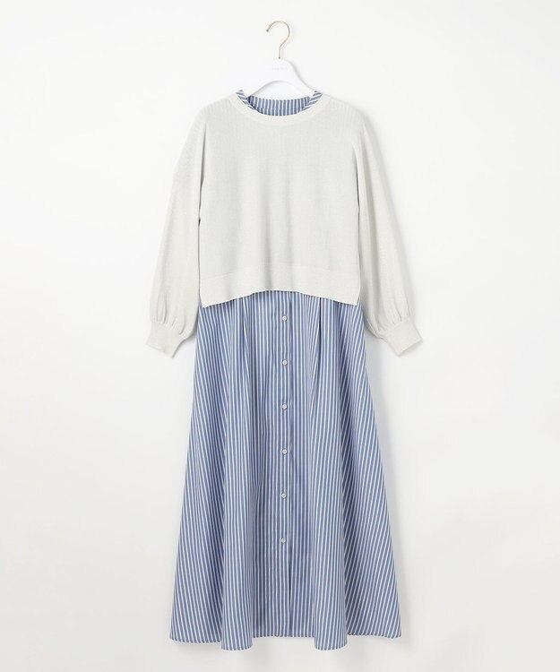 ANY SIS L 【2SET】シャツワンピ × ニット セット ブルーストライプ×シルバー