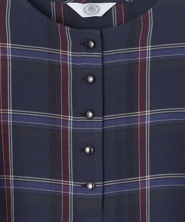 J.PRESS LADIES 【洗える】ハイツイストチェック ボートネック ブラウス ネイビー系3