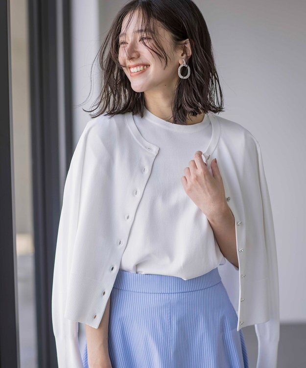 組曲 【UVケア・接触冷感】MINA ニットカーディガン パールホワイト系