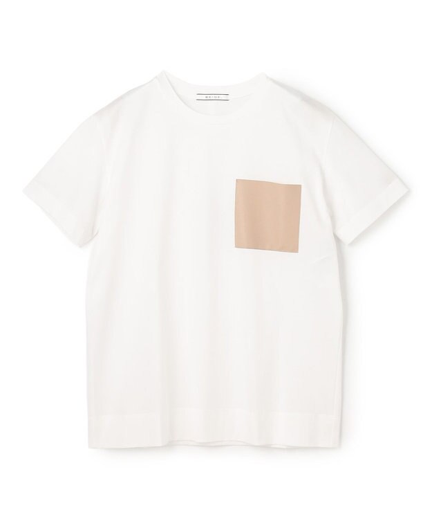 BEIGE， TORENIA / レザーポケットコットンクルーネックTシャツ White × Taupe