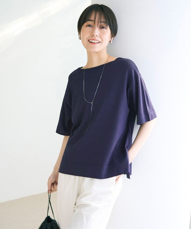 UNFILO L スゴ機能美 ハーフスリーブ ニット [WEB限定]ネイビー