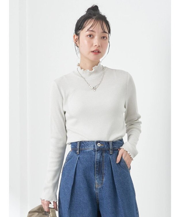 earth music&ecology ラメハイネックプルオーバー Ivory