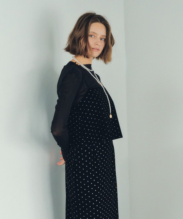 YECCA VECCA グリッタードットベロアオーバーキャミ Black