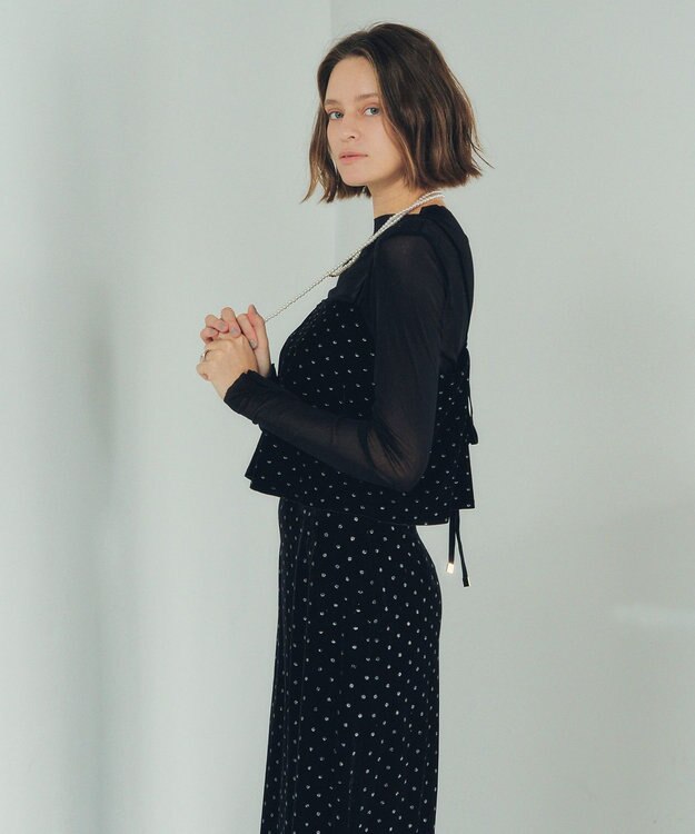YECCA VECCA グリッタードットベロアオーバーキャミ Black