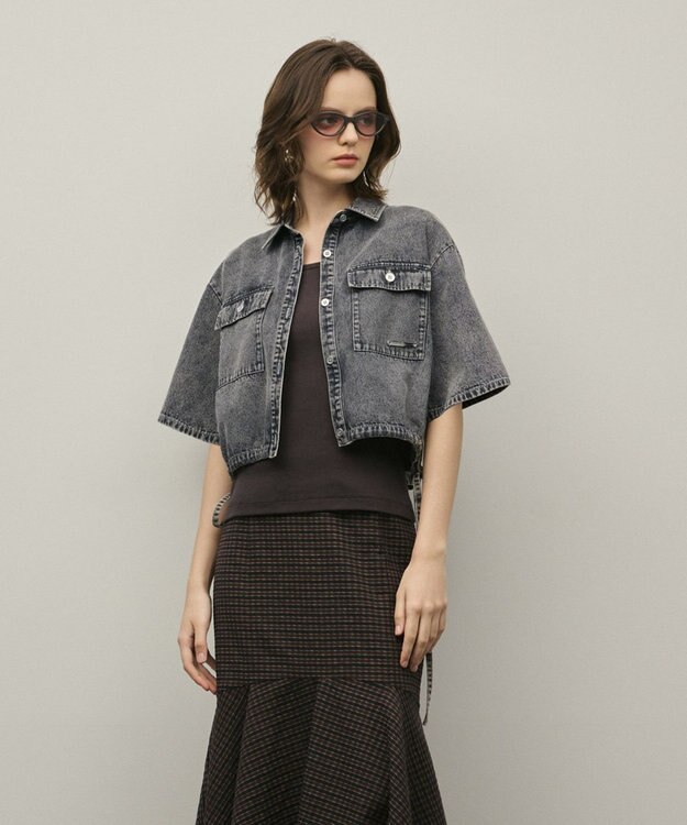GRACE CONTINENTAL ハーフスリーブデニムシャツ グレー