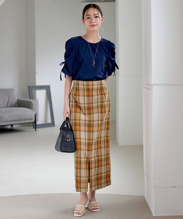 Tiaclasse 【洗える】カラミチェックスカート オレンジ