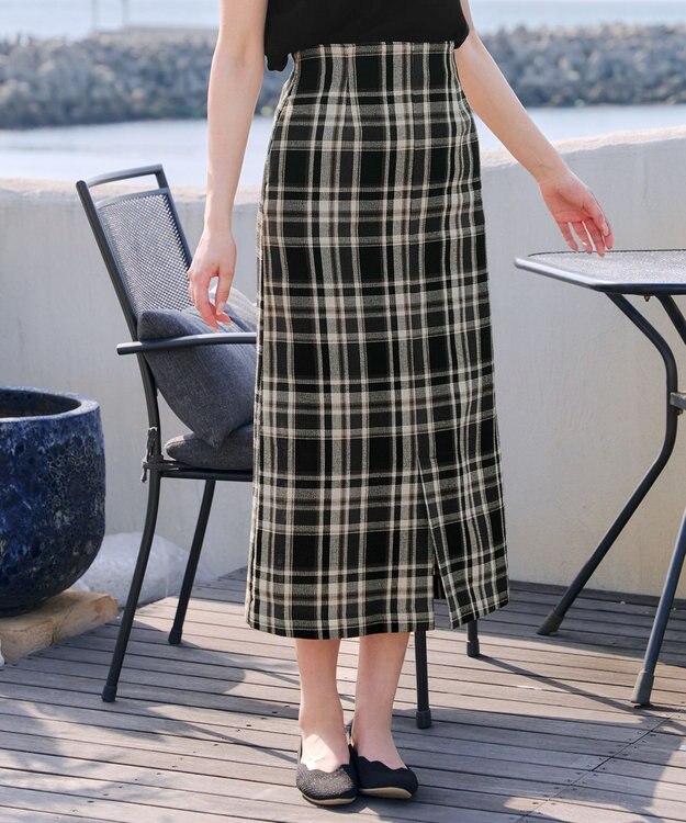 Tiaclasse 【洗える】カラミチェックスカート ブラック