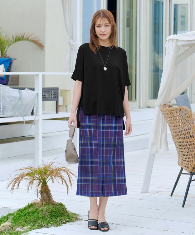 Tiaclasse 【洗える】カラミチェックスカート ブルー