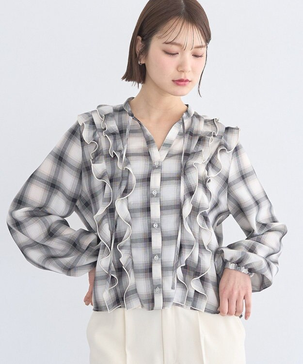 earth music&ecology フリルリボンブラウス Check