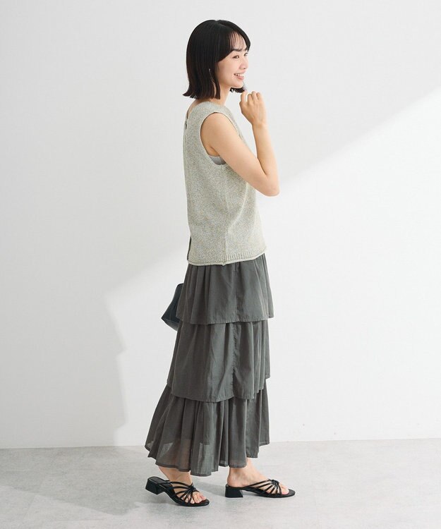 Green Parks 前後２ｗａｙ　ミックスカラーノースリーブニット Khaki