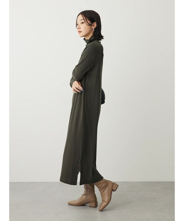 Green Parks リブカットＩラインワンピース Dark Khaki