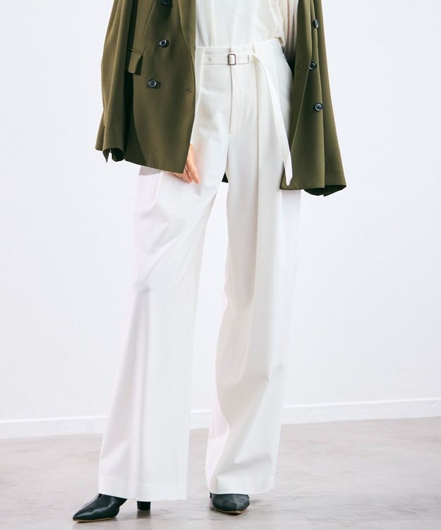BEIGE， 【セットアップ対応・洗える・Precious 10月号掲載】ZEPHYR / ウールライクタックベルトワイドパンツ Ecru