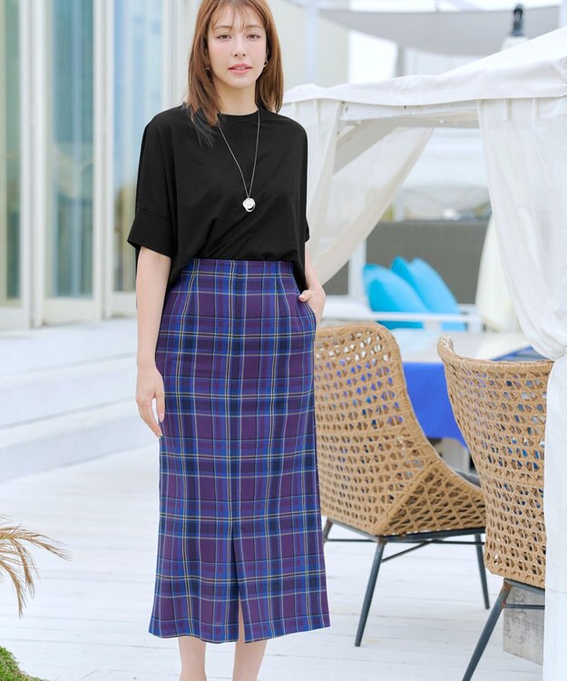 Tiaclasse 【洗える】カラミチェックスカート ブルー