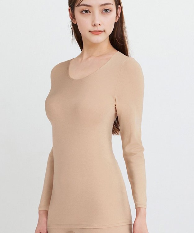 WACOAL あったかインナー 【ふんわりあったか】 8分袖 長袖 ネック浅め 天綿オーガニックを使用 あたたかい ムレにくい しなやかでやわらかい レディース CLD311 /ワコール カラシ