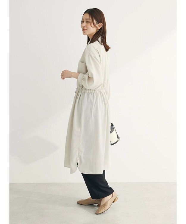 Green Parks ミディ丈ドロストシャツワンピース Light Beige