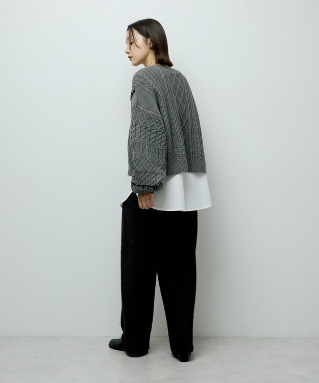 Green Parks ・ＥＬＥＮＣＡＲＥ　ＤＵＥ　ハンドステッチケーブルニッ Charcoal Gray