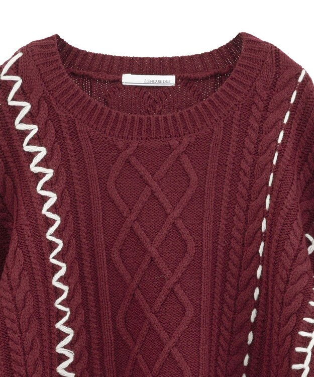 Green Parks ・ＥＬＥＮＣＡＲＥ　ＤＵＥ　ハンドステッチケーブルニッ Bordeaux