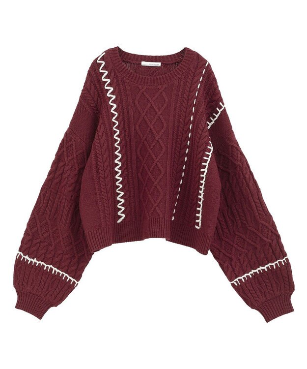 Green Parks ・ＥＬＥＮＣＡＲＥ　ＤＵＥ　ハンドステッチケーブルニッ Bordeaux