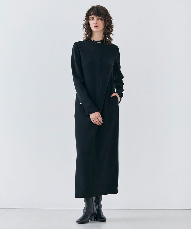 BEIGE， 【洗える】KALMIA / クルーネックIラインロングドレス Black
