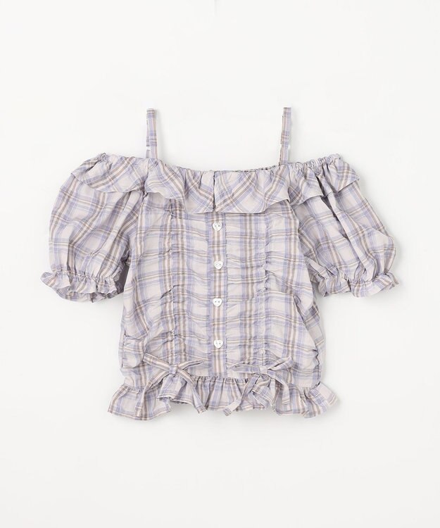 ANY KIDS 【洗濯機可能】2WAY チェックブラウス ブラウン