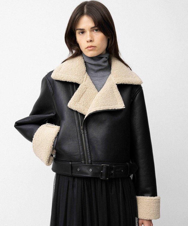 NAVE 【Nave】ヴィーガンムートン ライダースジャケット ブラック系