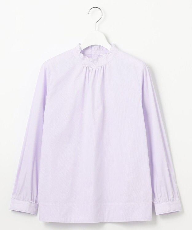 J.PRESS LADIES 【洗える】BEZ VEGA ストライプ フリルネック ブラウス ふじ色系1