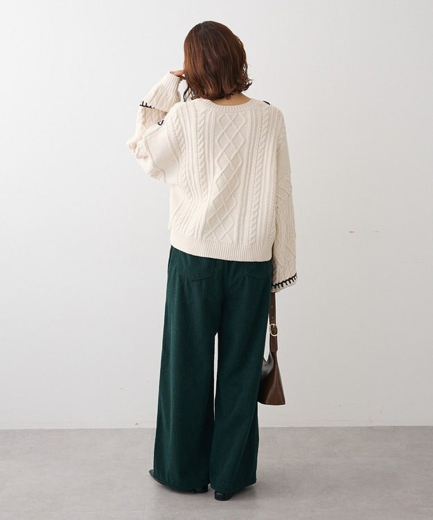 Green Parks ・ＥＬＥＮＣＡＲＥ　ＤＵＥ　ハンドステッチケーブルニッ Ivory