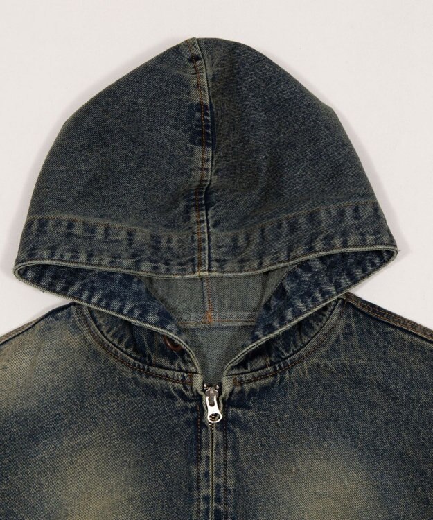 WEGO デニムショートフードブルゾン デニム中濃加工色