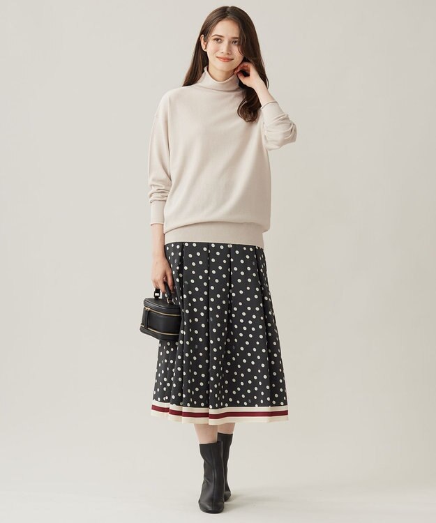 自由区 L 【洗える】ポルカドットプリント スカート アッシュ×アイボリー