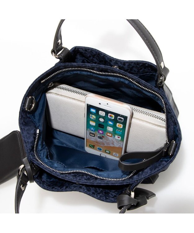 Y'SACCS モノグラム×リサイクルレザー 2WAYミニマムトート ネイビー