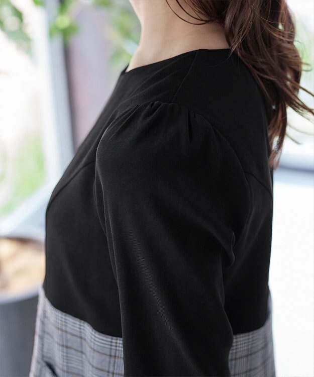 Tiaclasse 【洗える】チェックコンビエンパイアワンピース グレーチェック