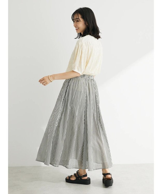 Green Parks インド綿　ふんわりボイルロングスカート Stripe